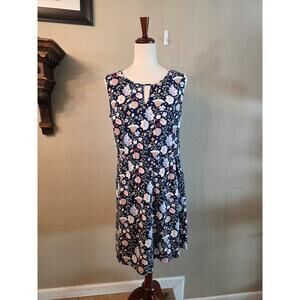 Talbots Women's Navy Floral Keyhole Neck Sleeveless Dress SZ Large Casual